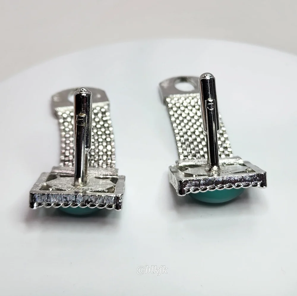 Vintage SWANK Cufflinks *Teal/Silver* EUC